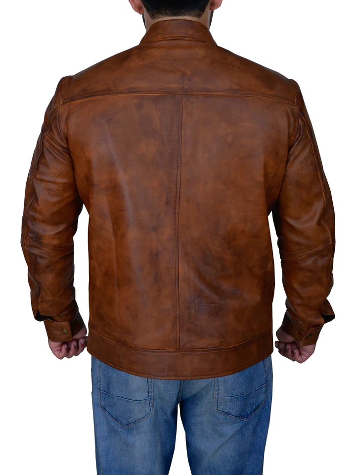 New Men’s Brown Distressed Motorbike Leather Aviator Jacket
