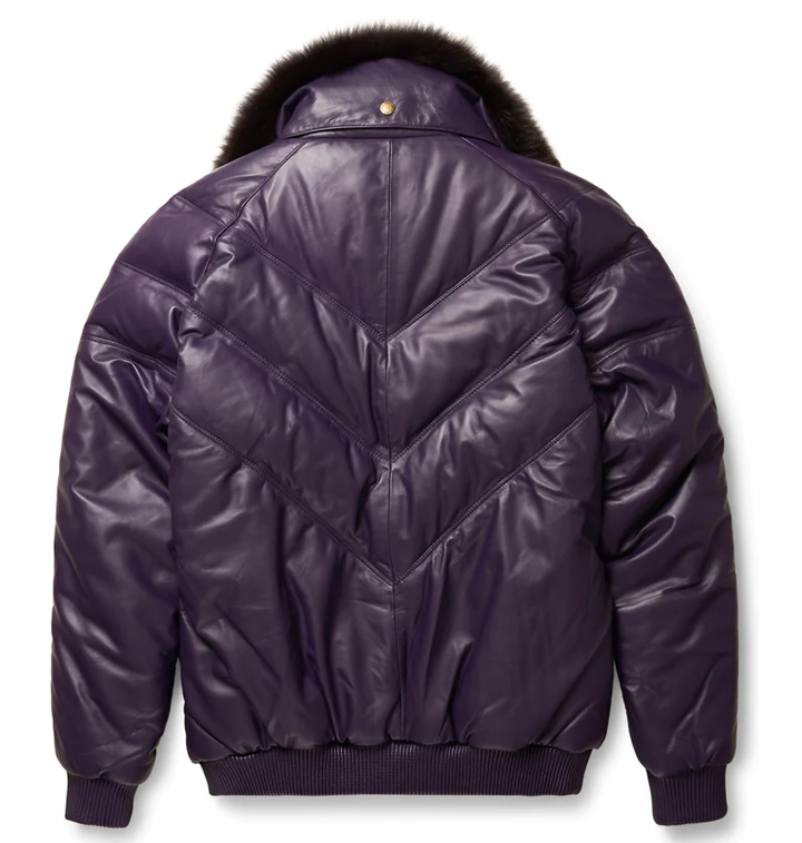 New Premium LambSkin Leather Purple V-Bomber Jacket