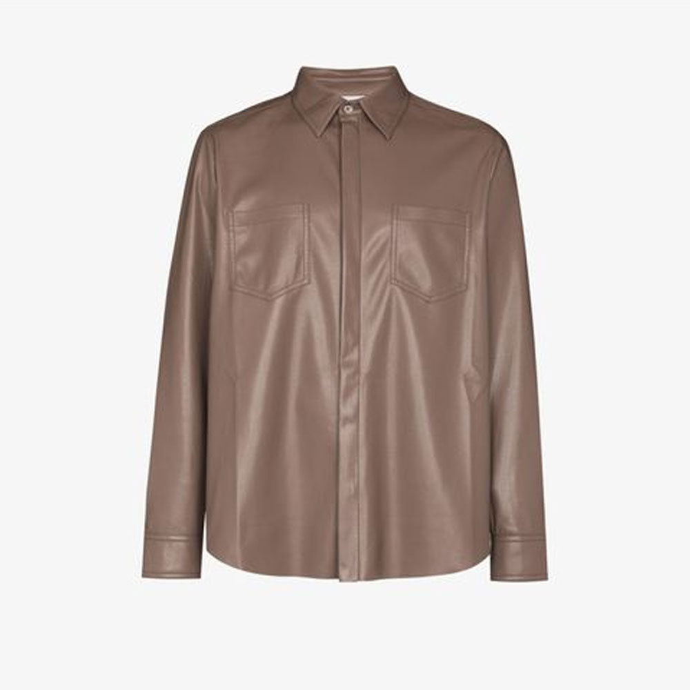 Men's Brown Declan Faux Leather Shirt