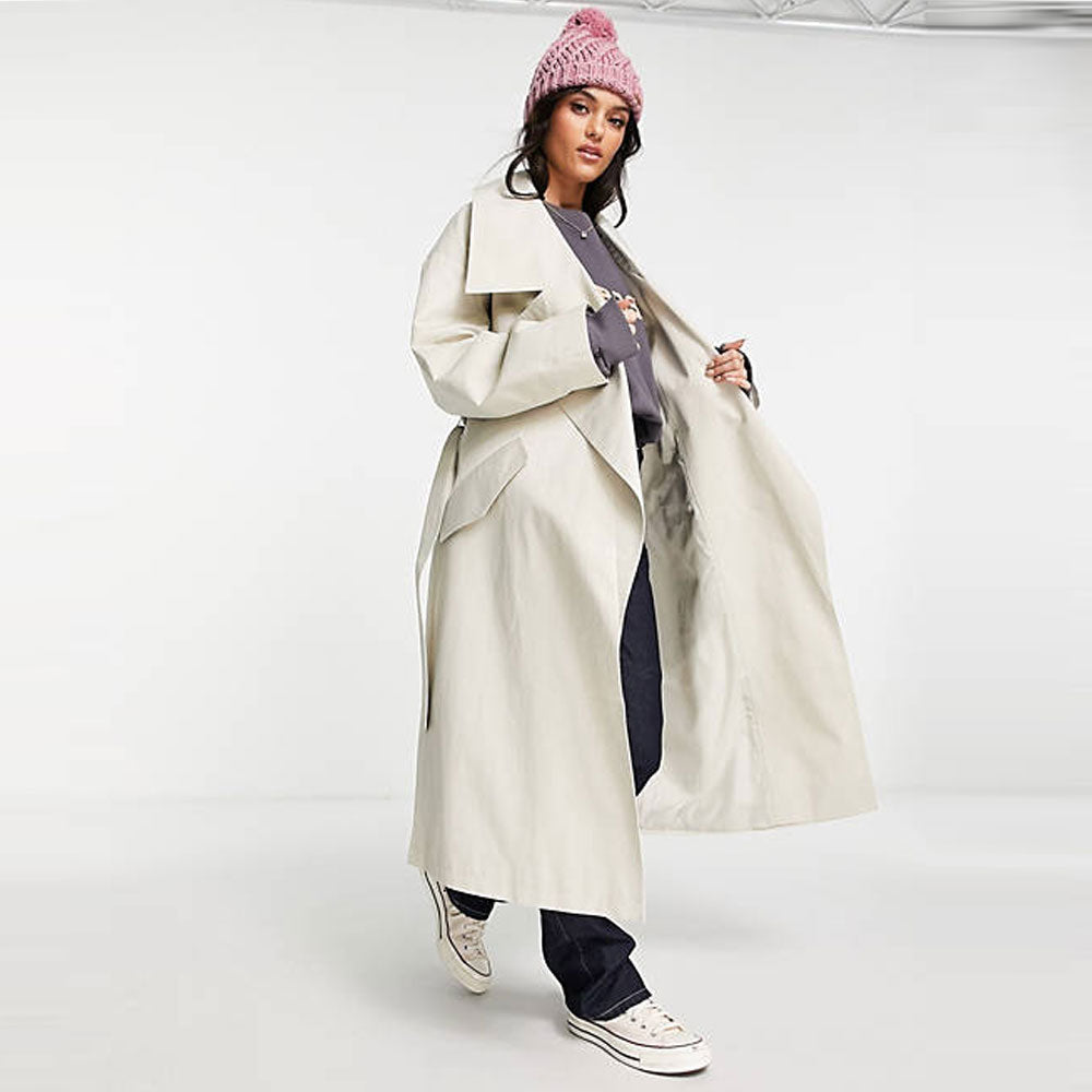 Oversized slouchy trench in stone