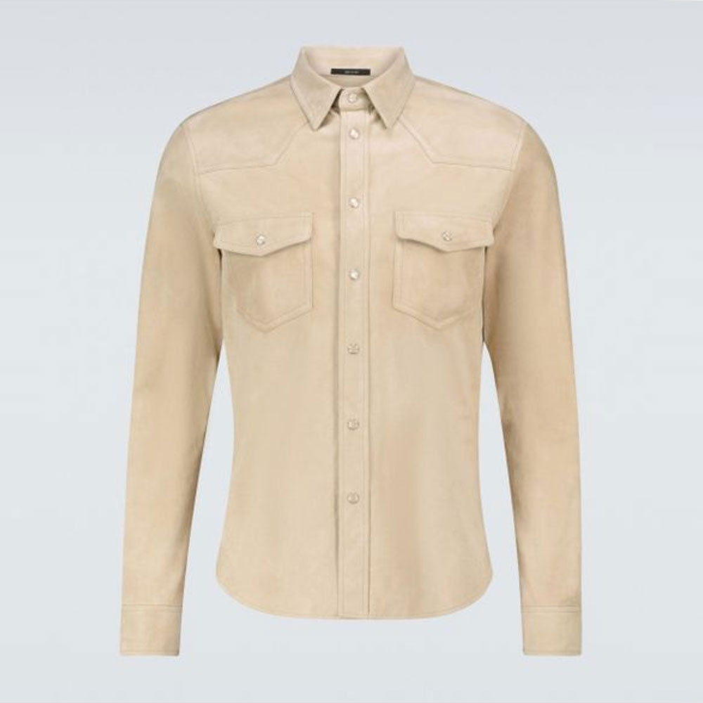Men's Natural Western Leather Long-sleeved Shirt