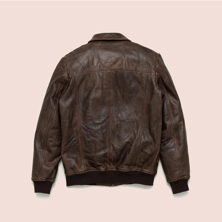 Men's Vintage Goatskin A2 Brown Sheepskin Leather Bomber Jacket