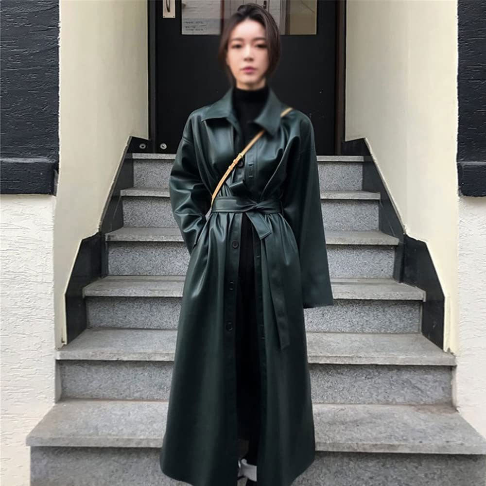 Spring Autumn Long Faux Leather Trench Coat