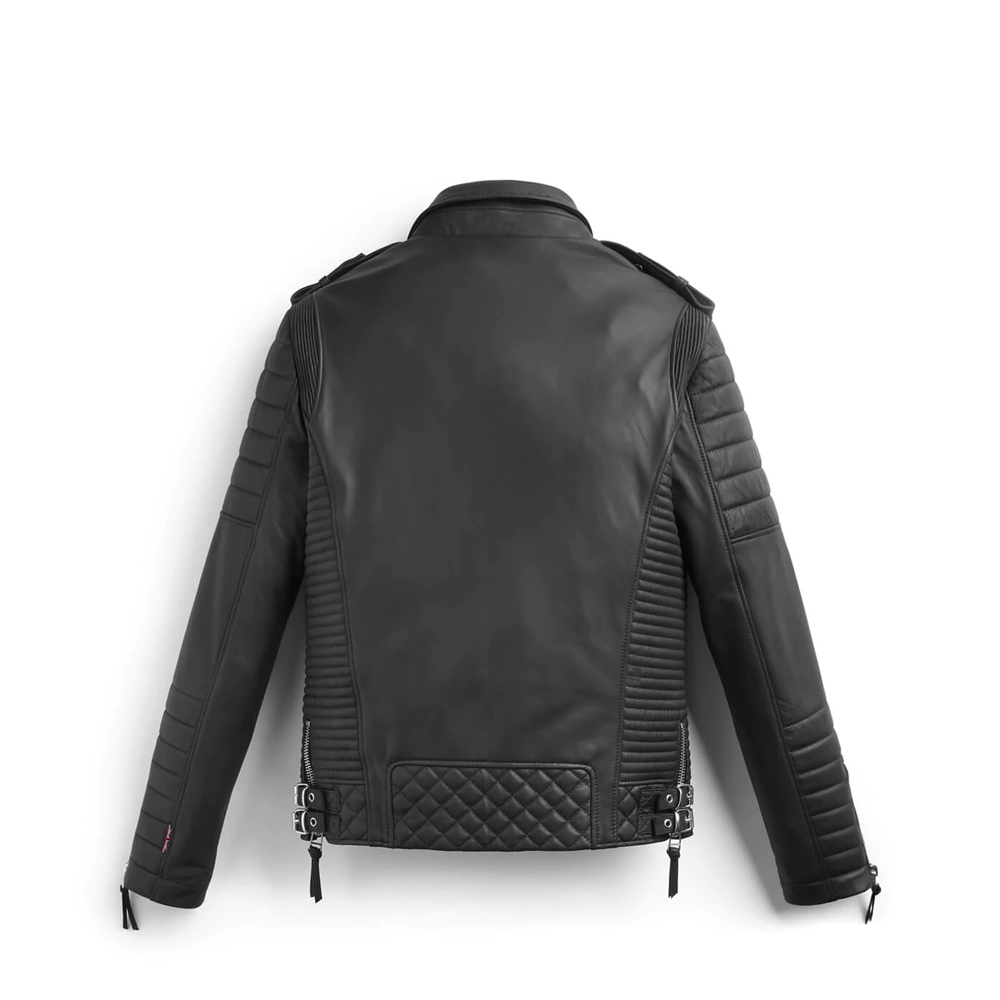 Black Motorcycle Leather Biker Jacket For Men - Biker Addition With Pattern