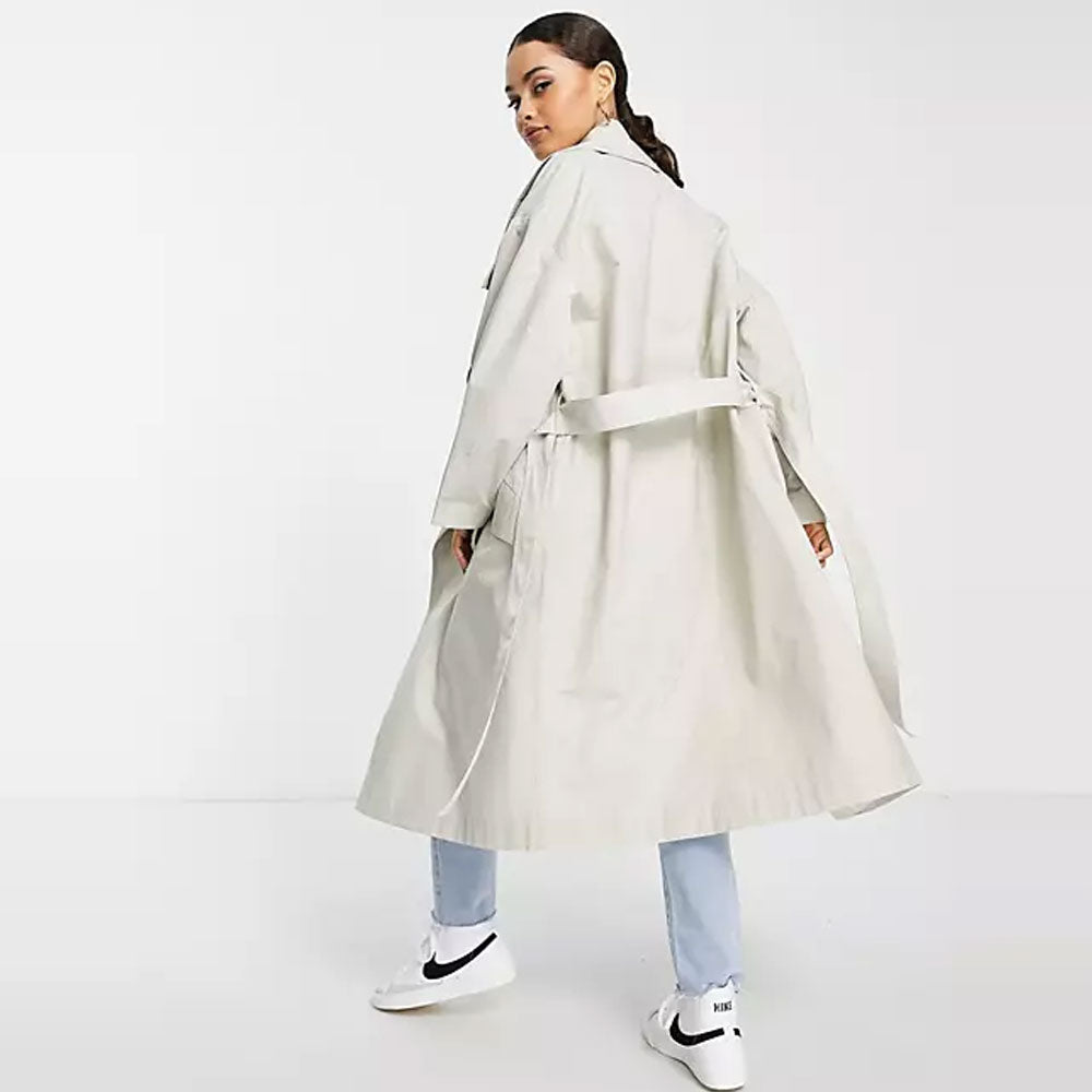 Petite oversized slouchy trench in stone