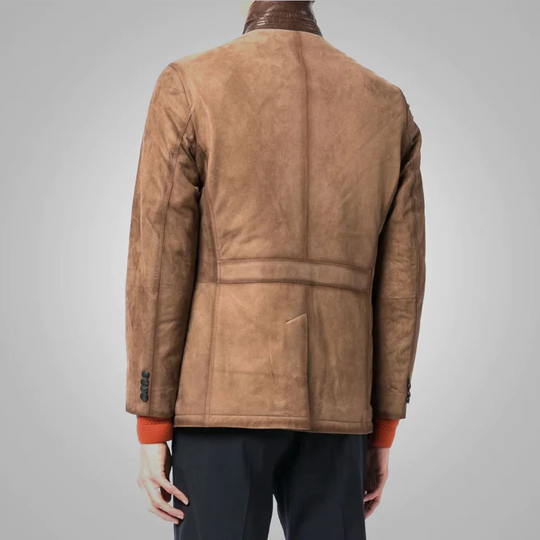 Brown Suede Genuine Leather Blazer for Men