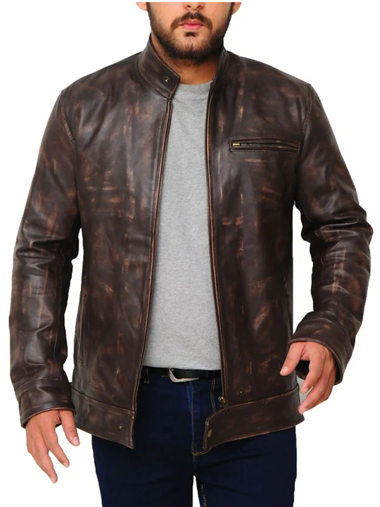 Men Sheepskin Distressed Brown Snap Tab Genuine Aviator Leather Jacket