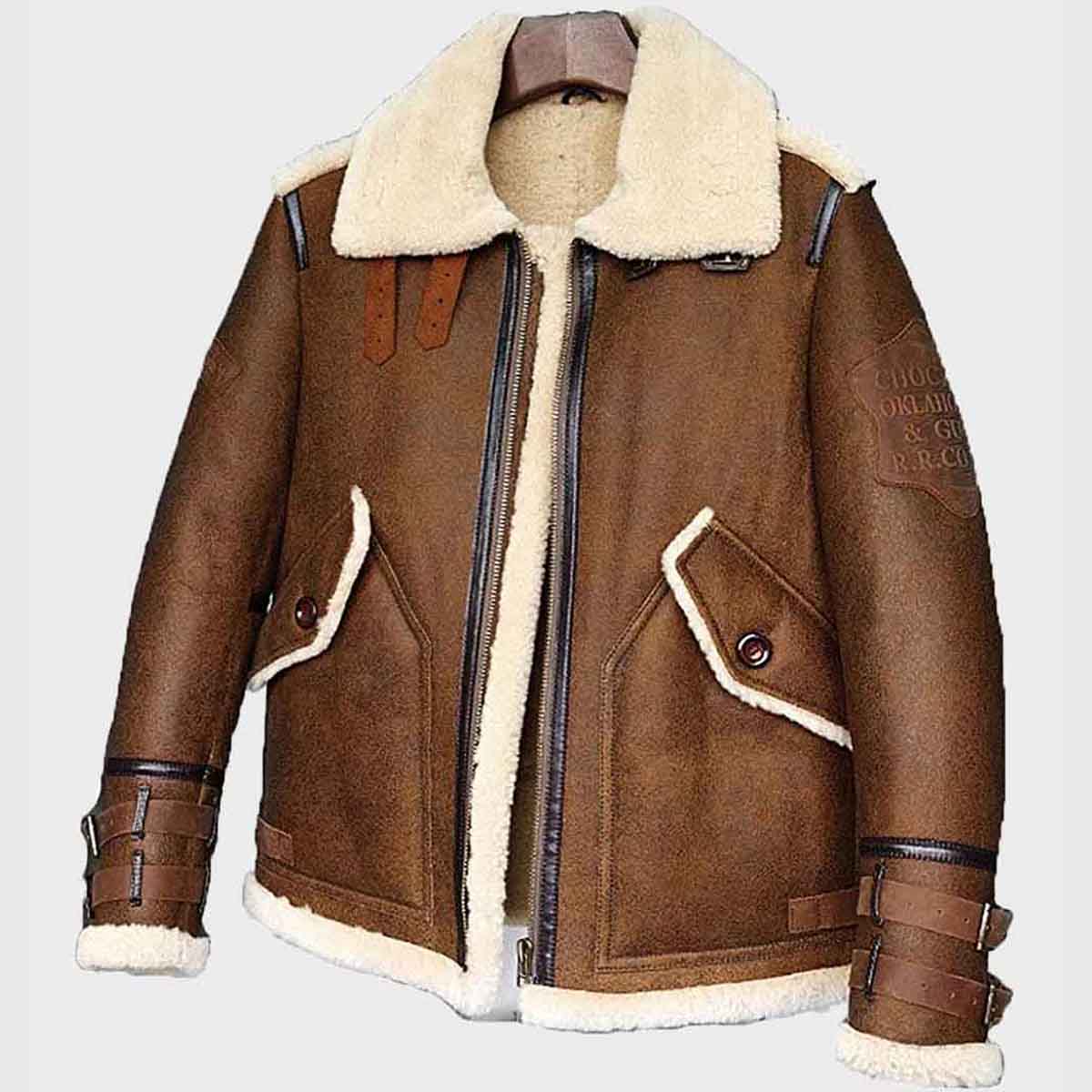 Mens Aviator Brown B3 Shearling Flight Leather Jacket
