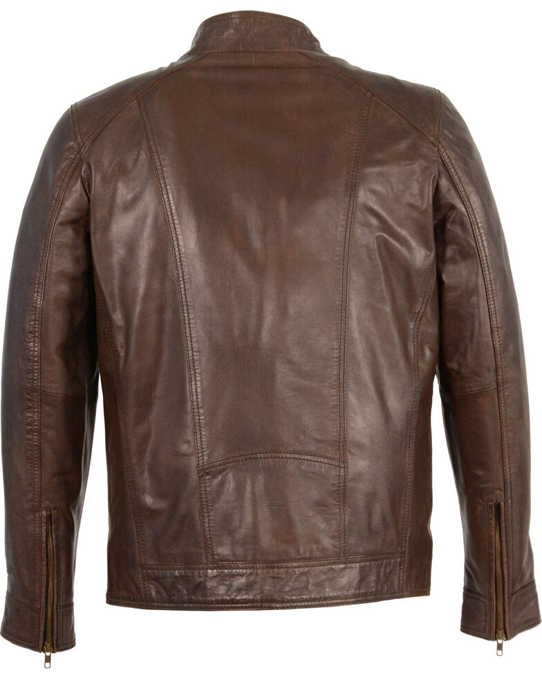Men Brown Vented Scooter Zip-Front Sheepskin Motorcycle Leather Jacket