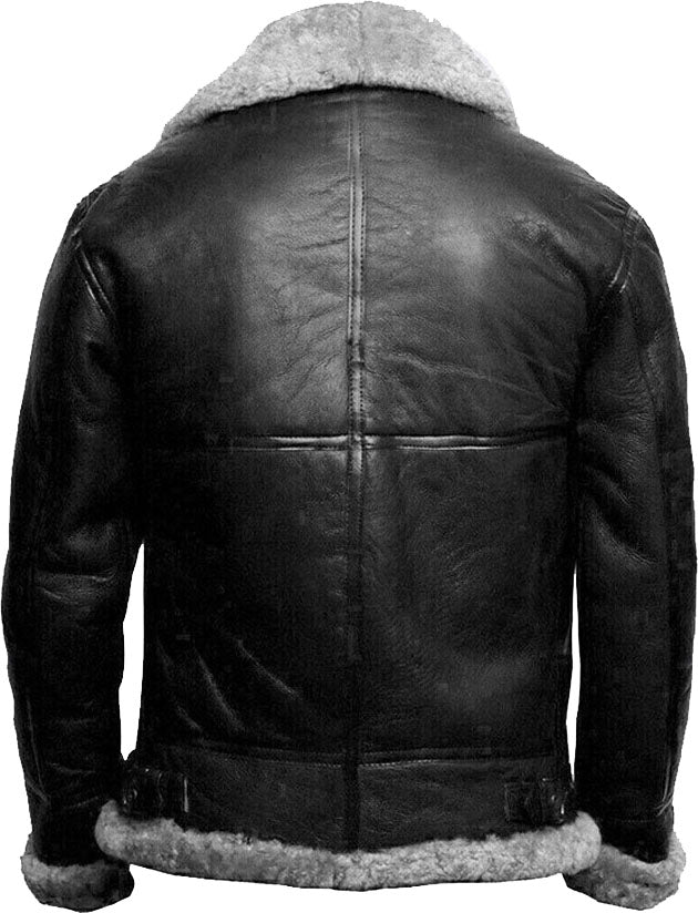 shearling leather jacket with black fur