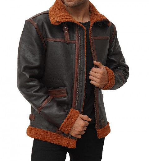 Dark Brown Leather B3 Bomber Jacket Mens