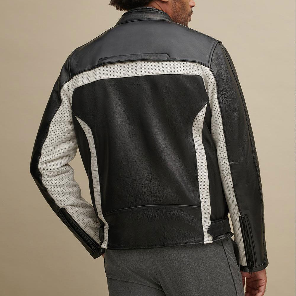 Men's Color Blocked Genuine Leather Biker Jacket