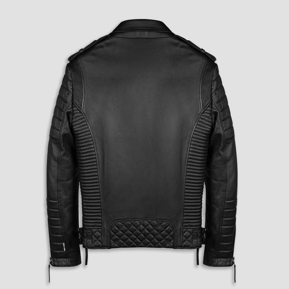 Men's 'Street' Motorbike Matte Black Police Style Leather Biker Jacket