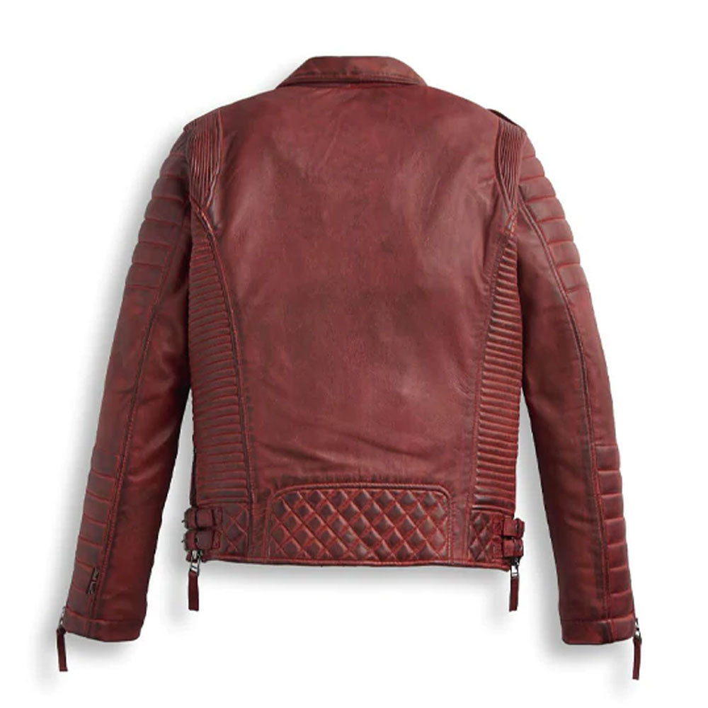 Men Red Biker Leather Motorbike Jacket