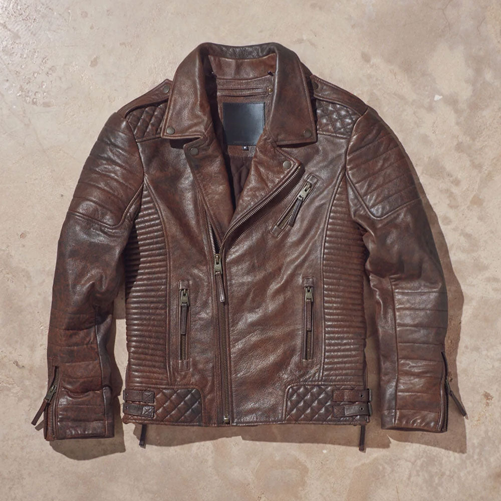 Men Waxed Brown Biker Leather Jacket