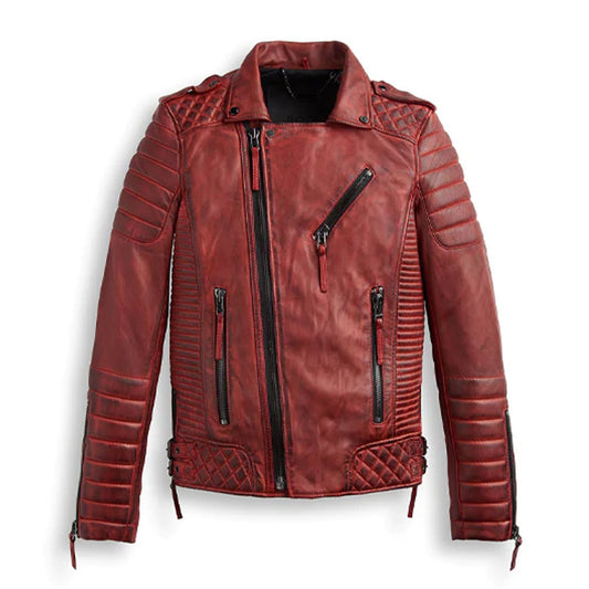Men's Red Racing Leather Biker Jacket with Removable Rain Jacket