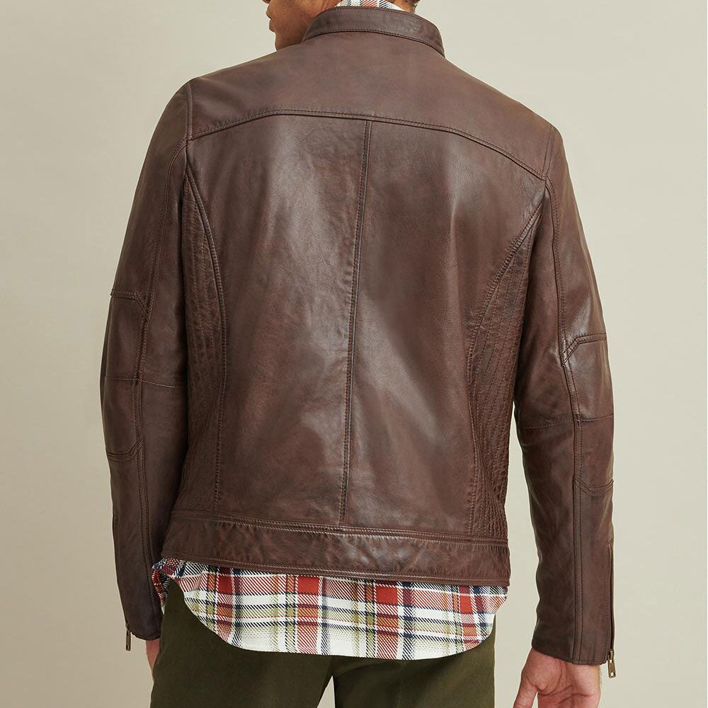 Men Brown Leather Moto Biker Jacket