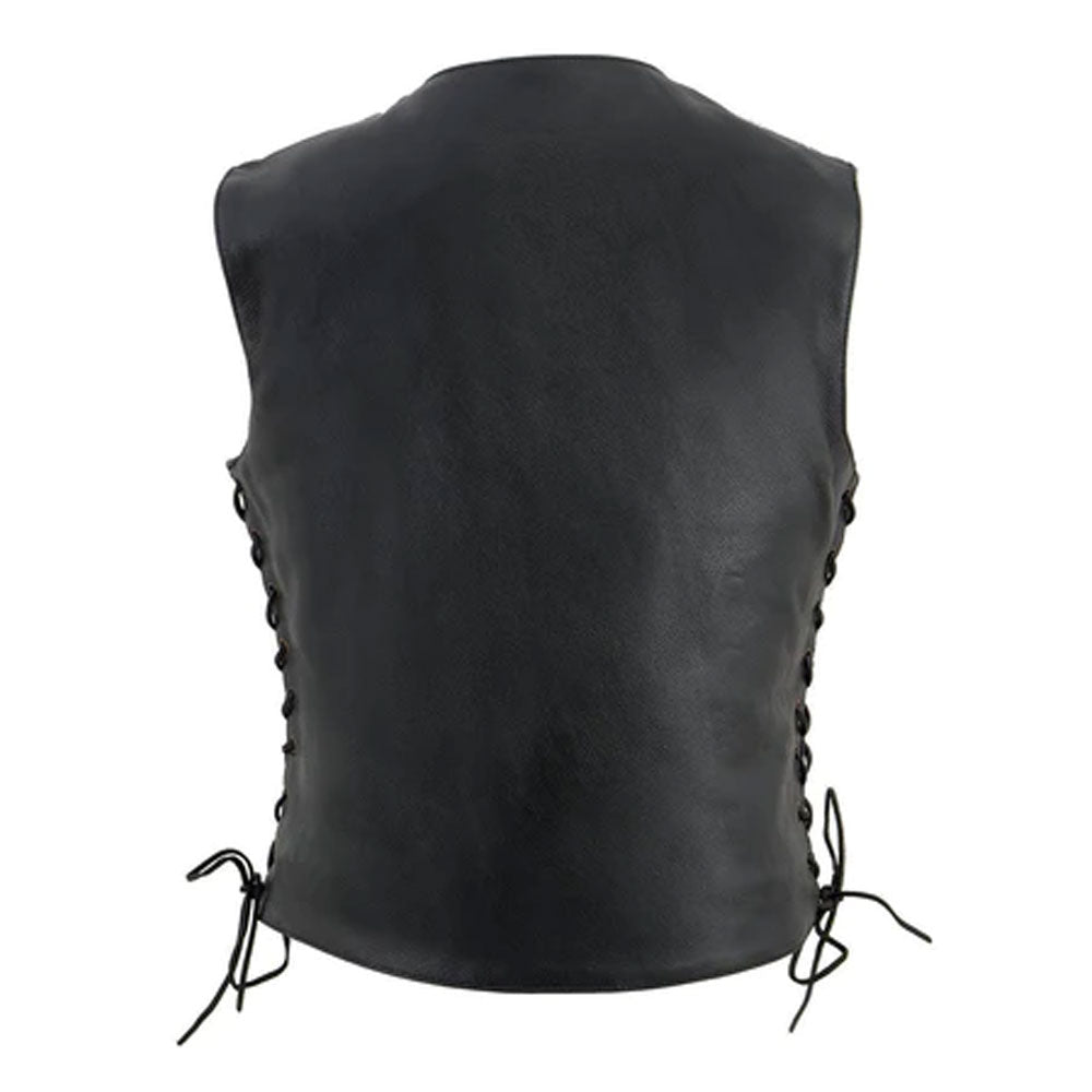 women Black Classic ‘6 Pocket’ Side Laced Leather Vest