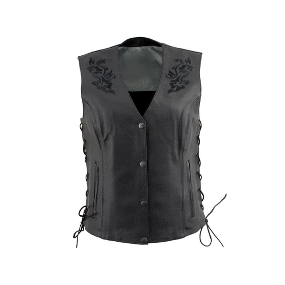 Women's Black Leather Vest with Side Lace Adjustment