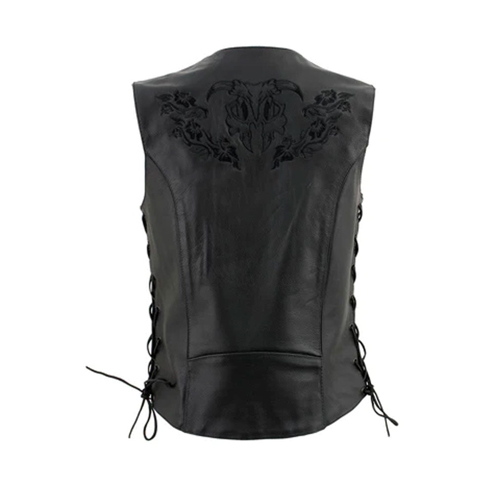 Women's Black Leather Vest with Side Lace Adjustment