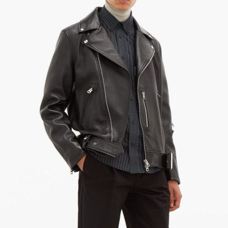 Men Black Genuine Sheepskin Leather Bomber Jacket