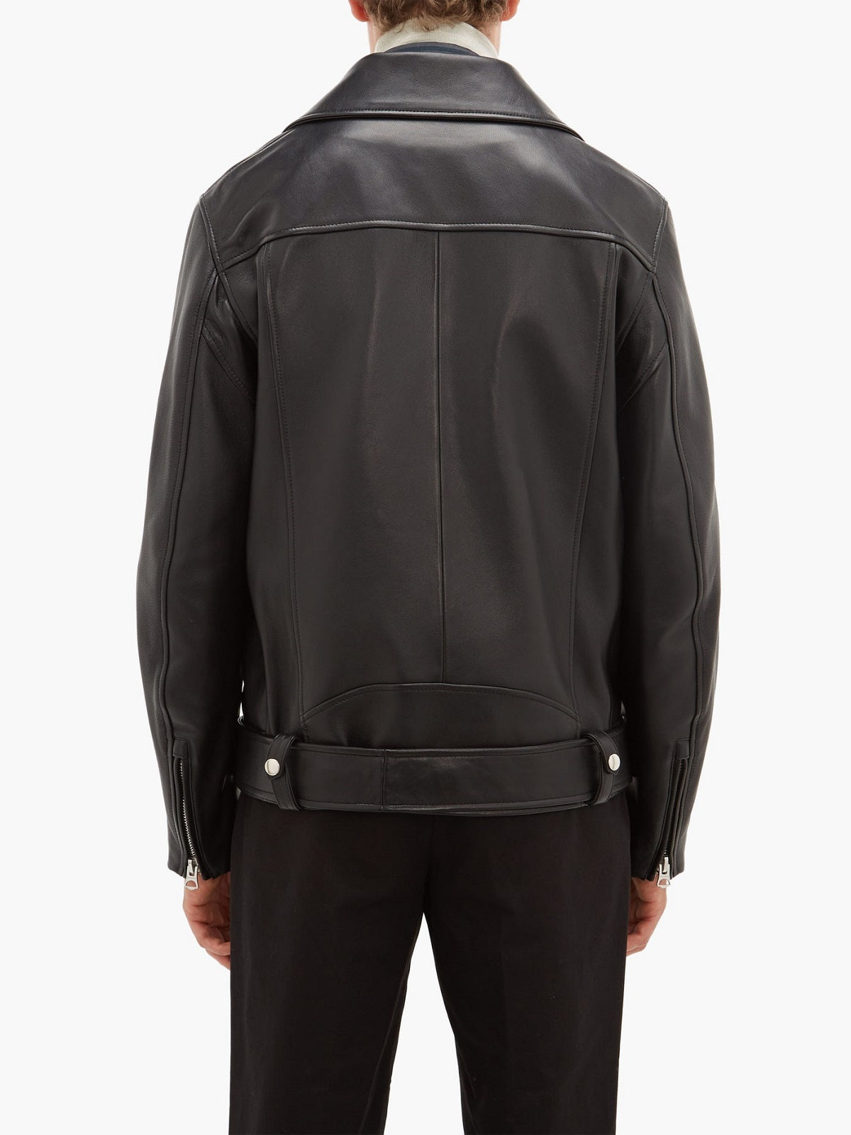 Men Black Genuine Sheepskin Leather Bomber Jacket