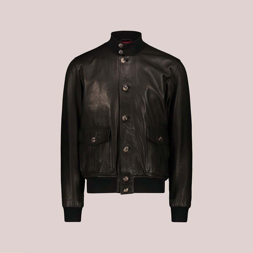 Men Vintage Black A-1 Sheepskin Flight Leather Bomber Jacket