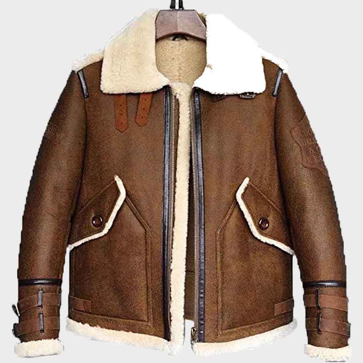 Mens Aviator Brown B3 Shearling Flight Leather Jacket