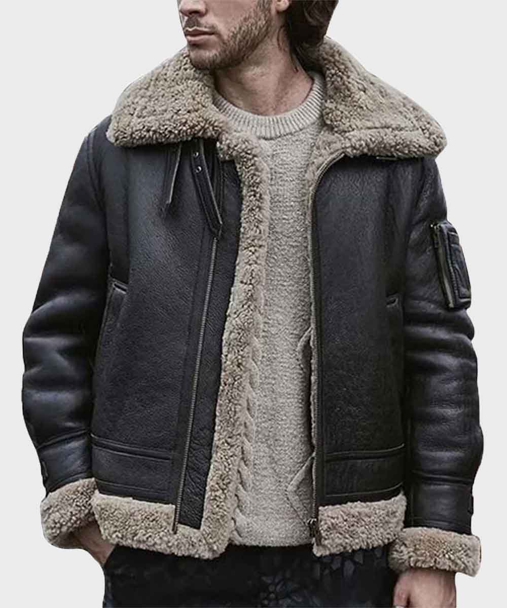 Black leather jacket | fur leather jacket | shearling jacket