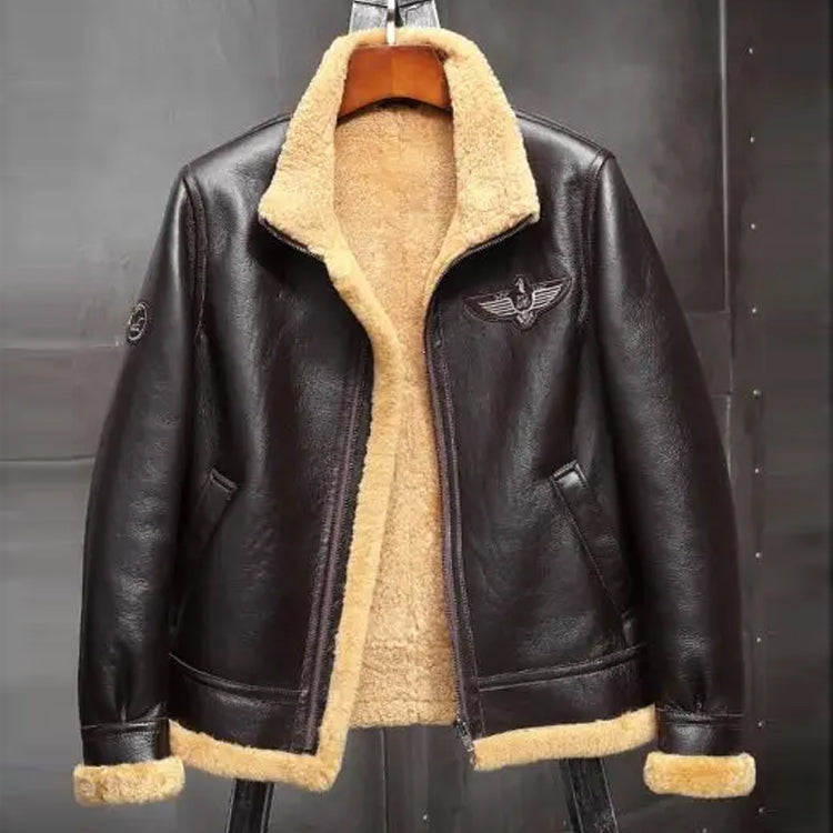 Mens Brown B3 Shearling Motorcycle Sheepskin Leather Bomber Jacket