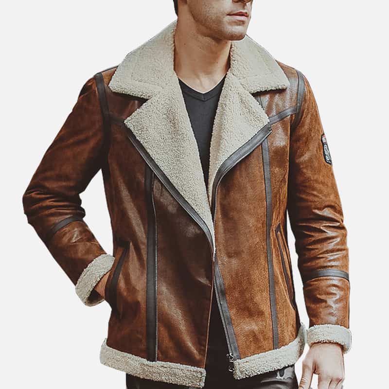 Mens Brown Real Leather Fur Shearling Jacket