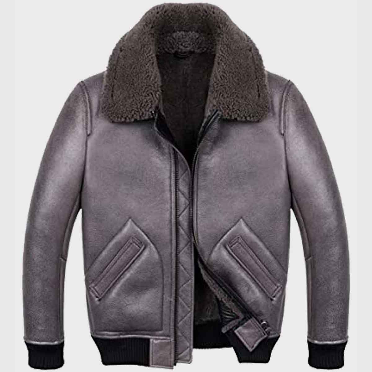 Mens Shearling Grey Sheepskin B2 Leather Jacket