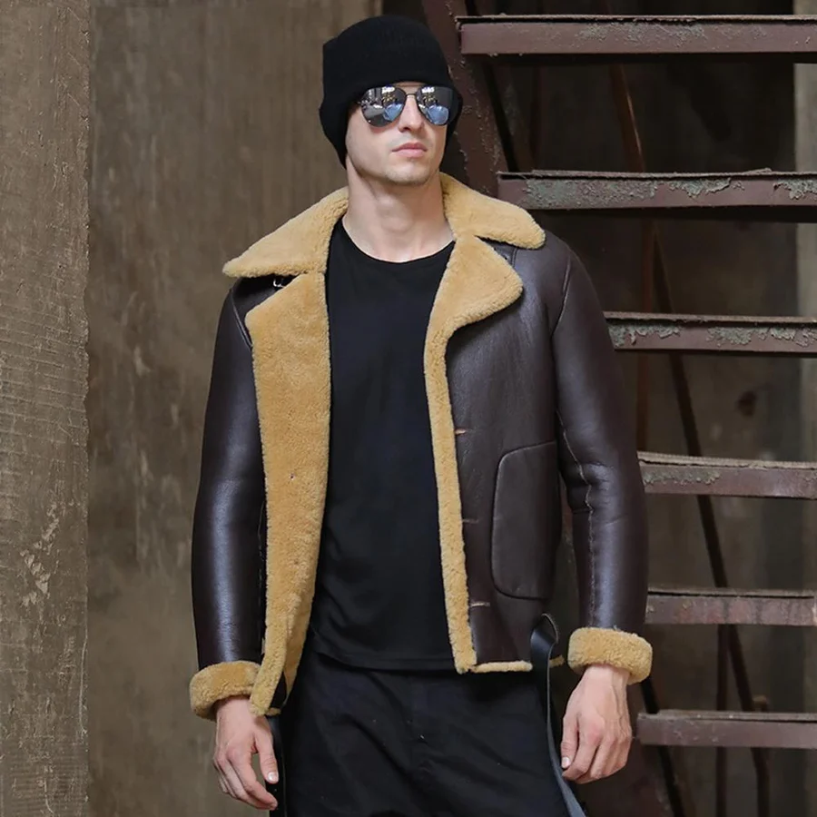 Mens Dark brown sheepskin leather jacket & coat