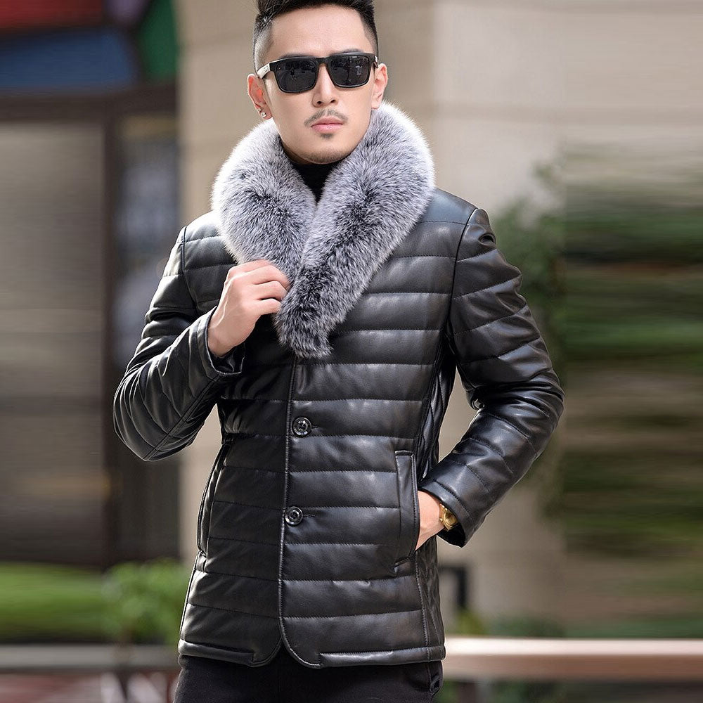 fox fur collar shearling coat shearling leather jackets for men