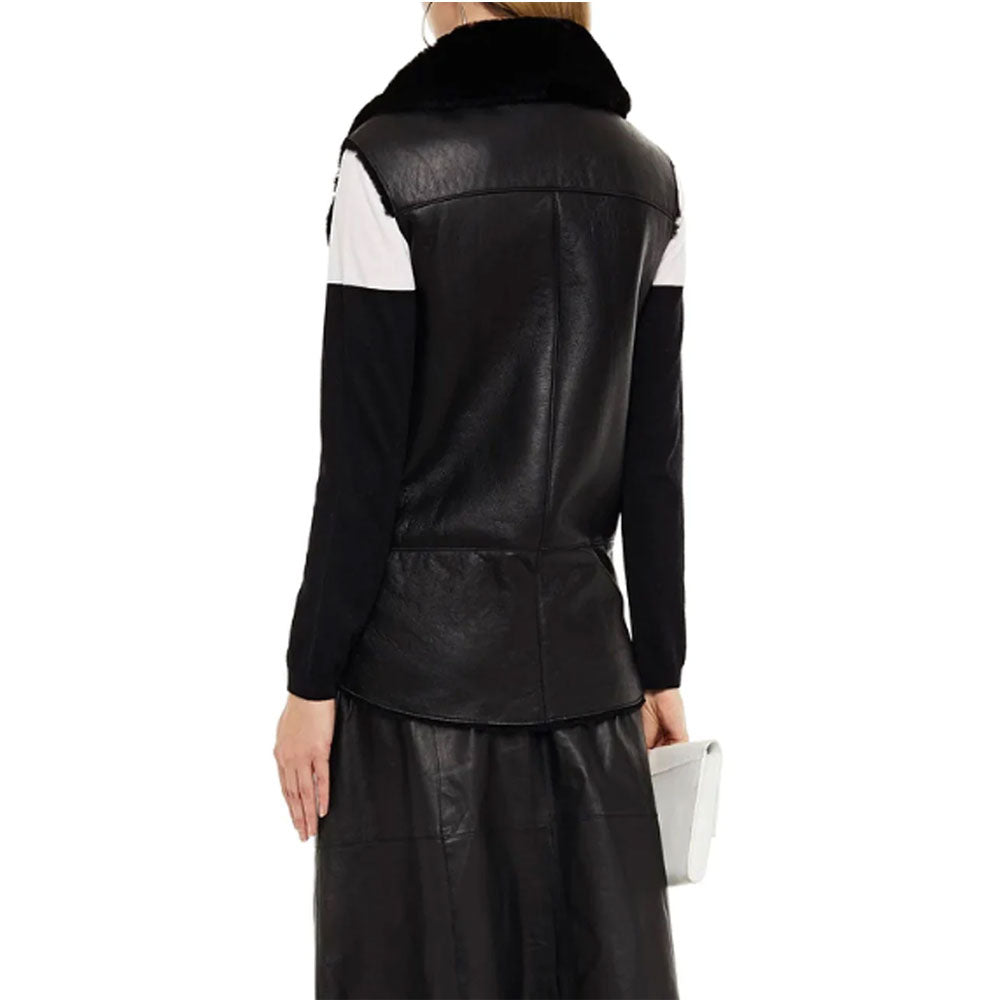 Women’s Aviator Black  Leather Shearling Vest