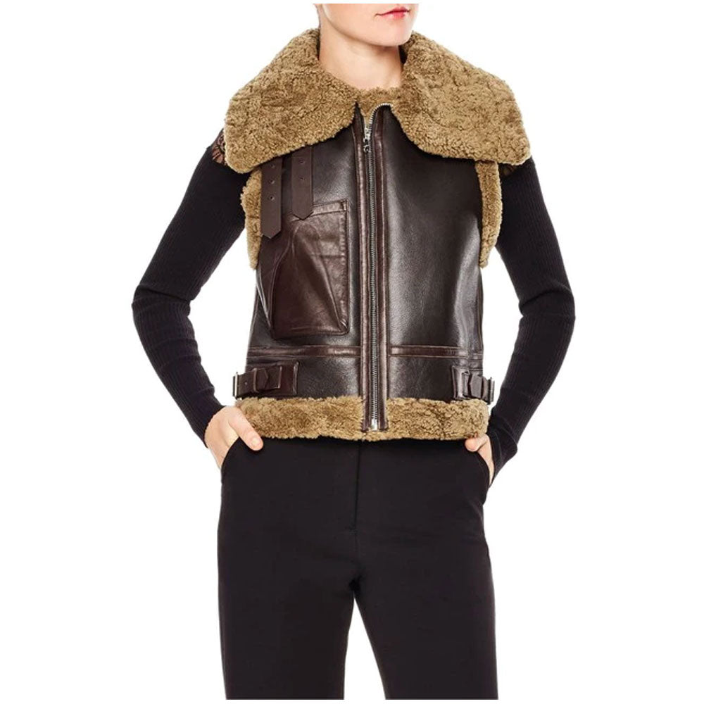 Women’s Dark Brown  Shearling Leather Vest