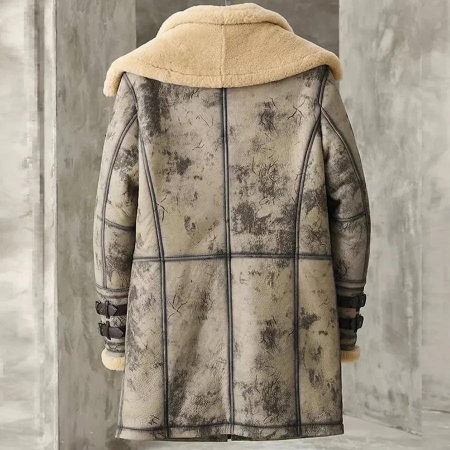 Mens Waxed b3 shearling sheepsking leather jacket coat 2023