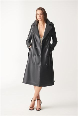 Black shearling leather Trench bomber shearling long fur jackets