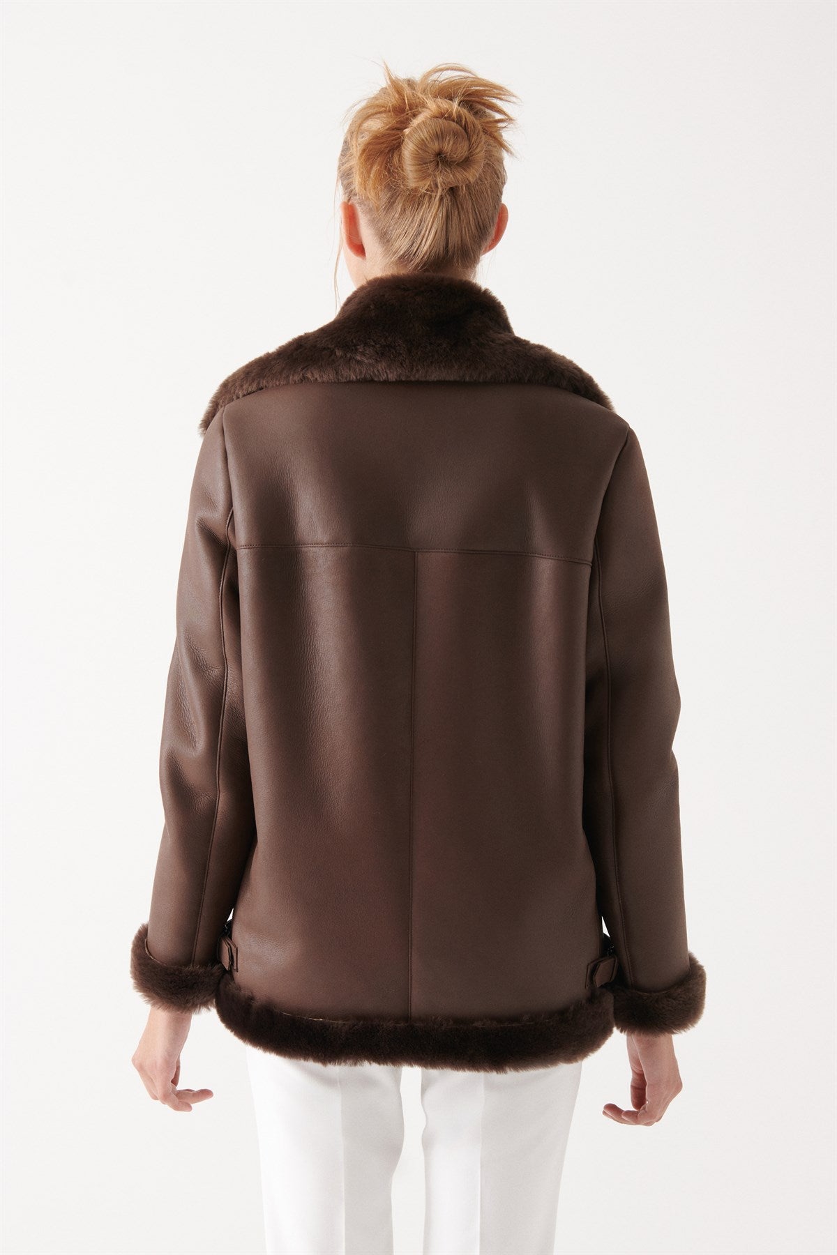 Women Bomber Flight Fur shearling Leather Jacket