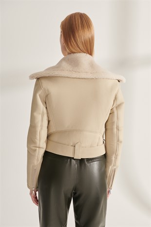 Women  Shearling fur bomber Leather Jacket