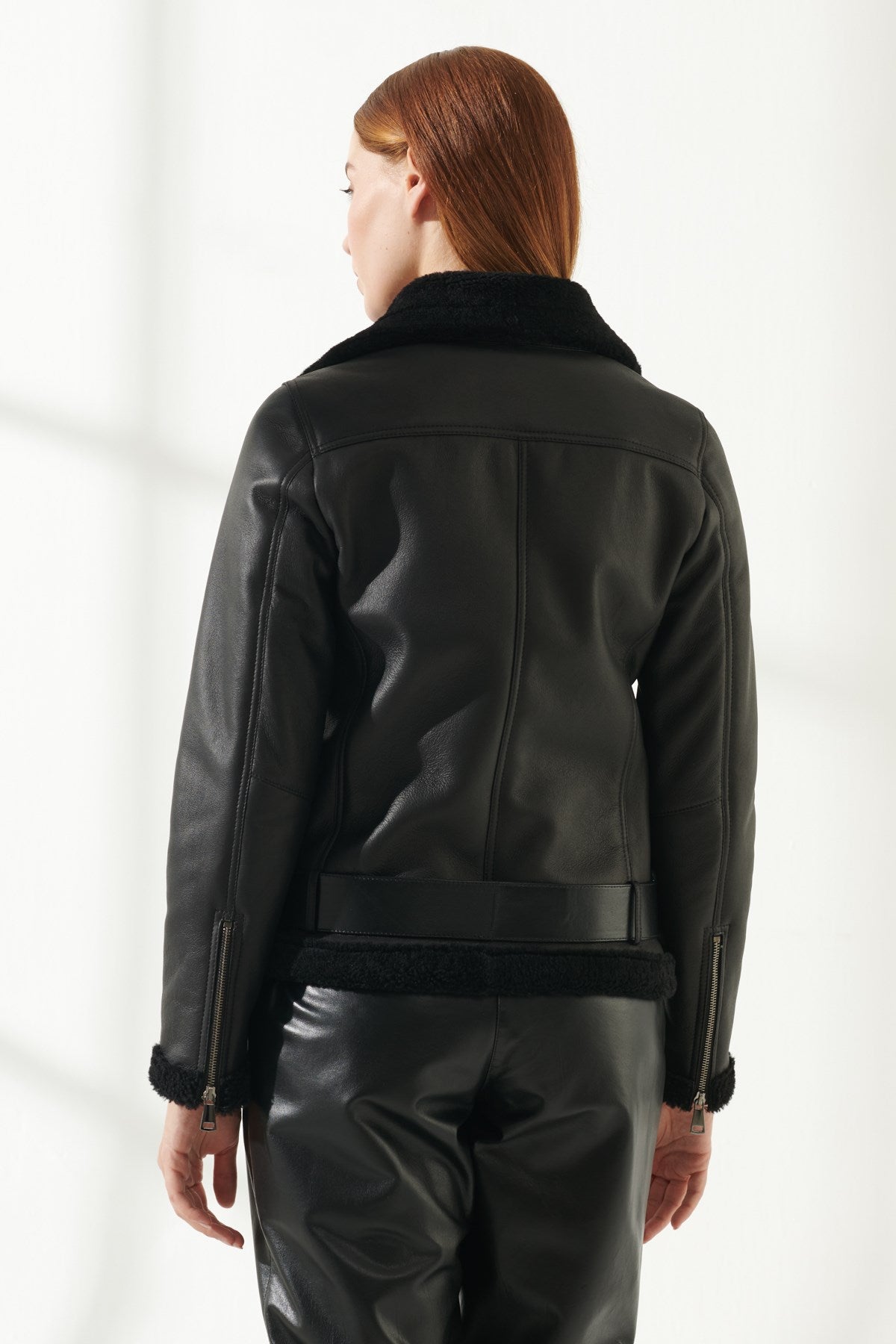 Women Fur Airforce Black Shearling Leather Jacket