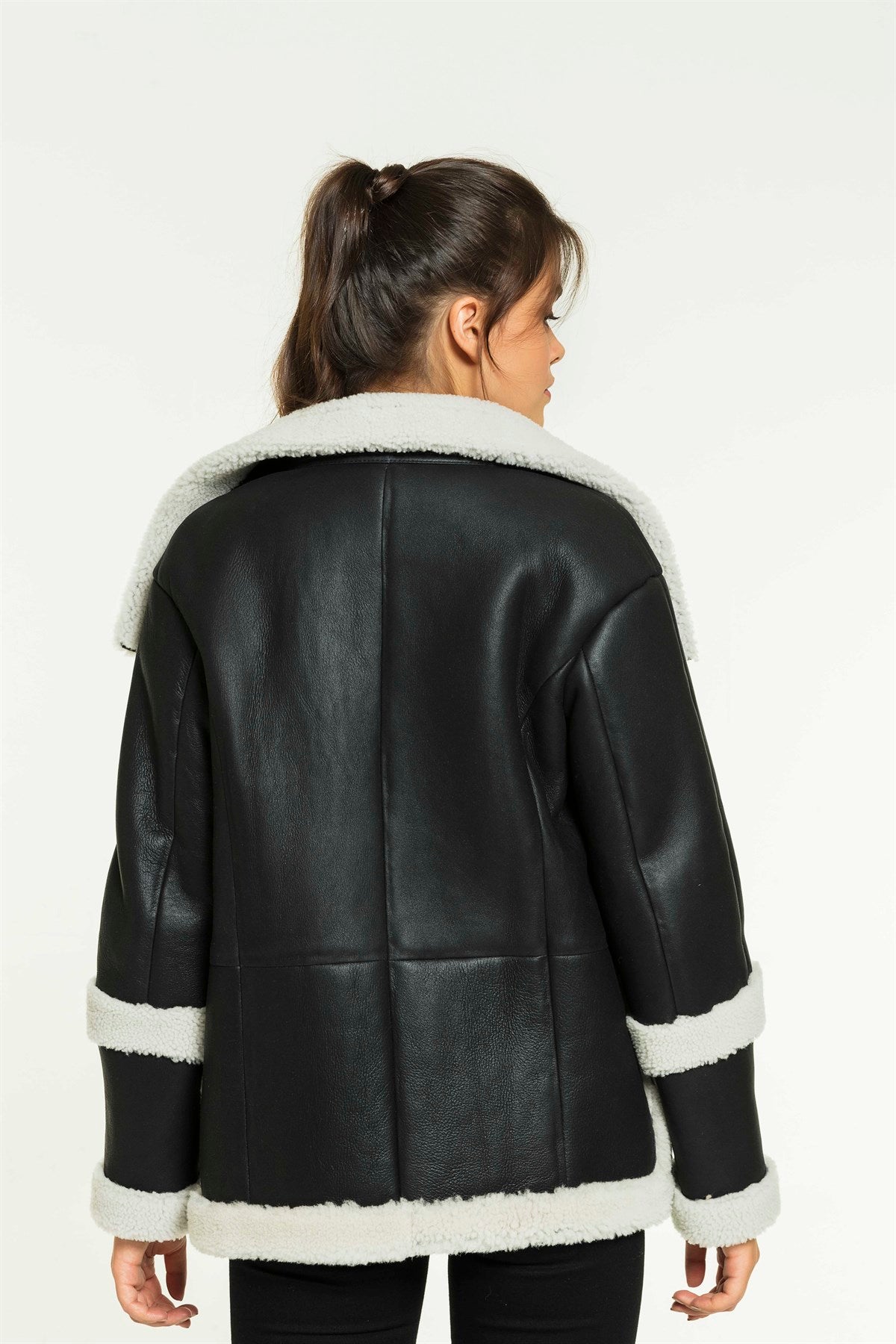 Women Black Flying Sheepskin RAF shearling leather jacket
