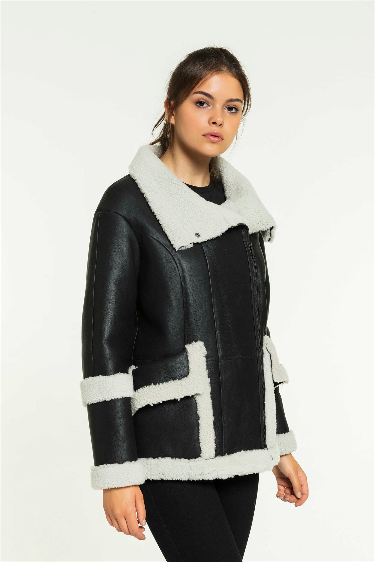 Women Black Flying Sheepskin RAF shearling leather jacket