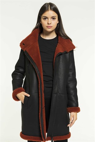 long casual women  Shearling jacket Coat