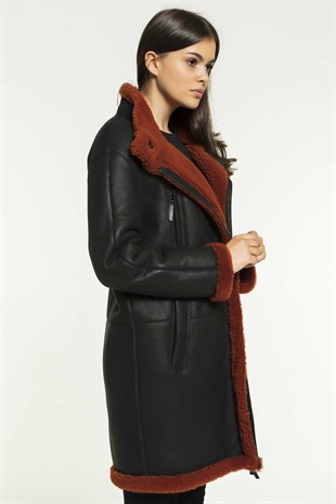 long casual women  Shearling jacket Coat