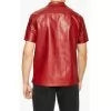 Mens Stylish Short Sleeve Real Sheepskin Red Leather Shirt
