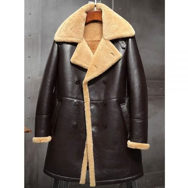 Men B3 Flight Sheepskin Aviator Winter Coats Fur Bomber Leather Jacket