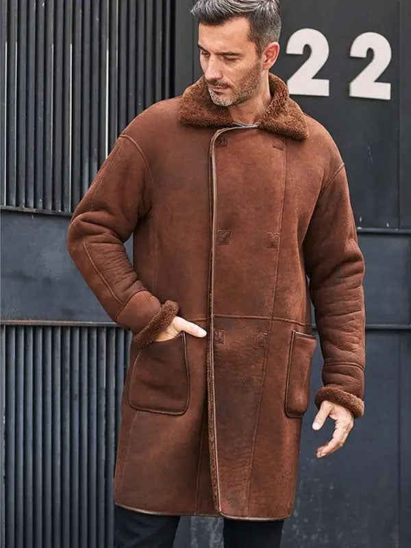 Mens Fur Leather Trench Overcoat | Shearling Coats | Leather Outterwear