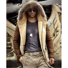 Men's Bomber Hooded Shearling Leather Long Coat | Men Shearling Coat