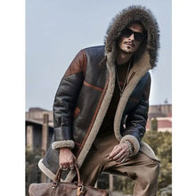 Men's Hooded Bomber Shearling Leather Trench Coat | Shearling Longcoat